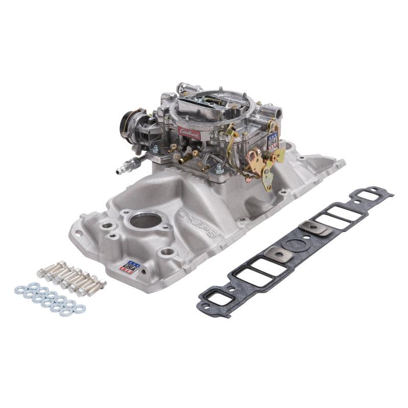 Edelbrock Manifold And Carb Kit Performer Eps Small Block Chevrolet 1957-1986 Natural Finish - Corvette Realm