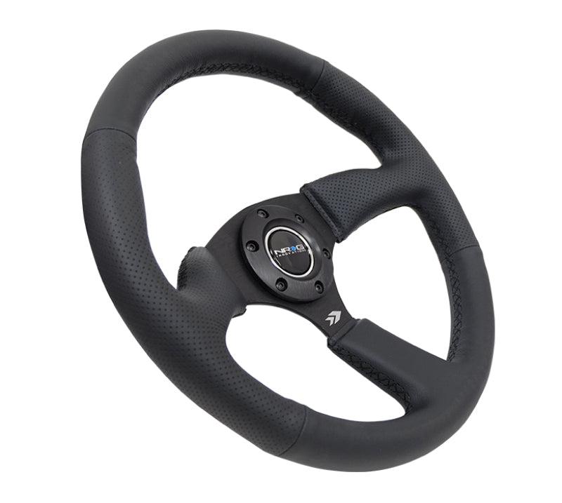 NRG Reinforced Steering Wheel (350mm / 2.5in. Deep) Blk Leather Comfort Grip w/5mm Matte Blk Spokes - Corvette Realm