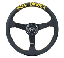 Load image into Gallery viewer, NRG Sport Steering Wheel (350mm / 1.5in Deep) Black Leather/Gold Stitch w/Matte Black Solid Spokes - Corvette Realm