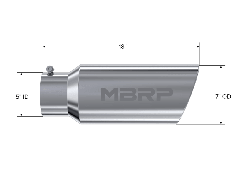 MBRP Universal Tip 7in O.D. Rolled End 5in inlet 18in length - T304 (SINGLE TIP) - Corvette Realm