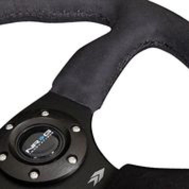 NRG Reinforced Steering Wheel (350mm / 2.5in. Deep)Blk Alcantara Comfort Grip w/4mm Matte Blk Spokes - Corvette Realm