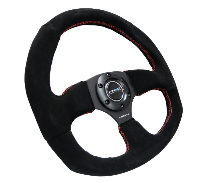 NRG Reinforced Steering Wheel (320mm Horizontal / 330mm Vertical) Suede w/Red Stitch - Corvette Realm