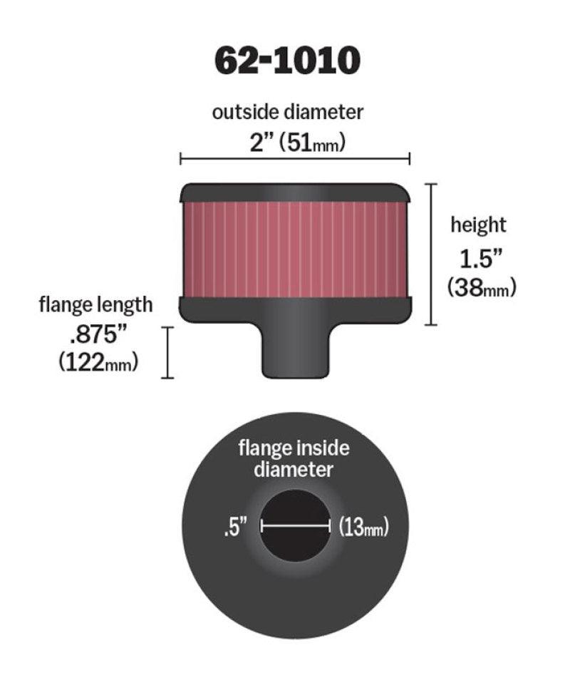 K&N Steel Base Crankcase Vent Filter .5in Vent OD x 2in OD x 1.5in Height - Corvette Realm