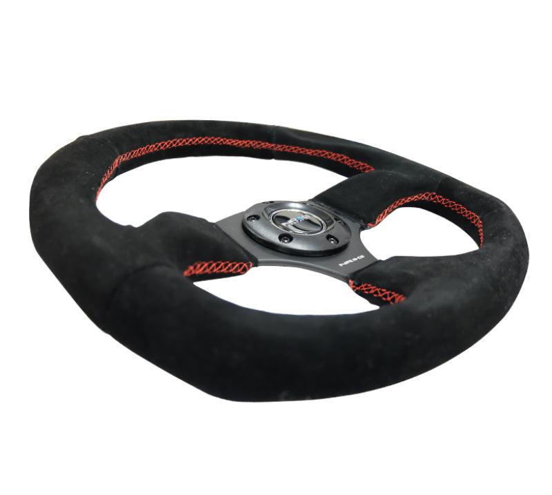 NRG Reinforced Steering Wheel (320mm Horizontal / 330mm Vertical) Suede w/Red Stitch - Corvette Realm