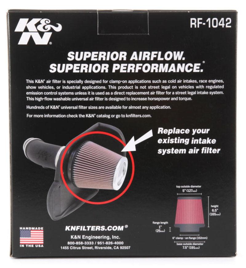 K&N Round Tapered Universal Air Filter 6in Flange ID x 7.5in Base OD x 5in Top OD x 6.5in Height - Corvette Realm