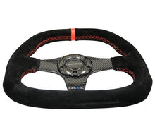 Load image into Gallery viewer, NRG Carbon Fiber Steering Wheel (320mm) Flat Btm. Blk Suede/Red Stitch w/CF Spokes &amp; Red Center Mark - Corvette Realm