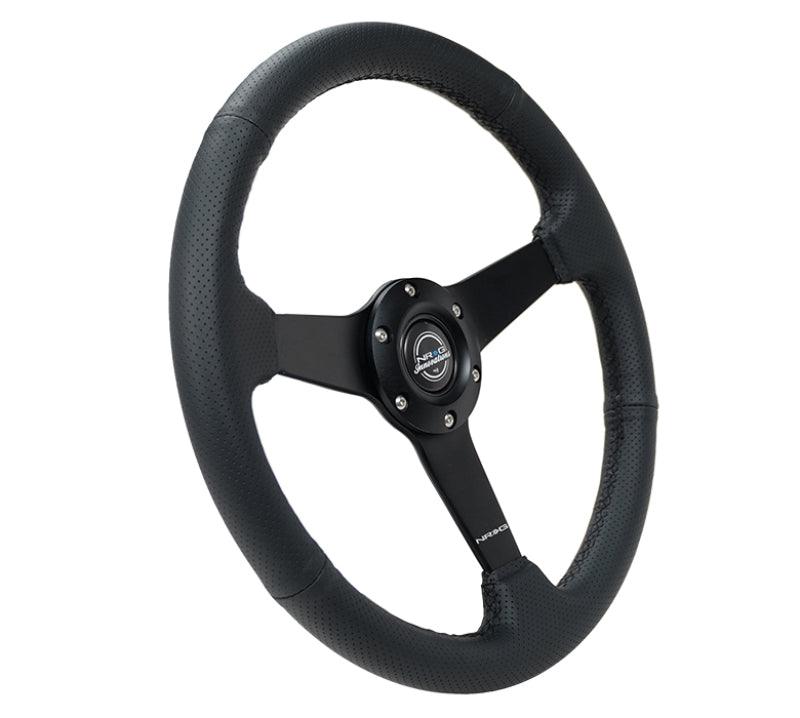 NRG Sport Steering Wheel (350mm / 1.5in Deep) Black Leather Black Stitch w/Matte Black Solid Spokes - Corvette Realm