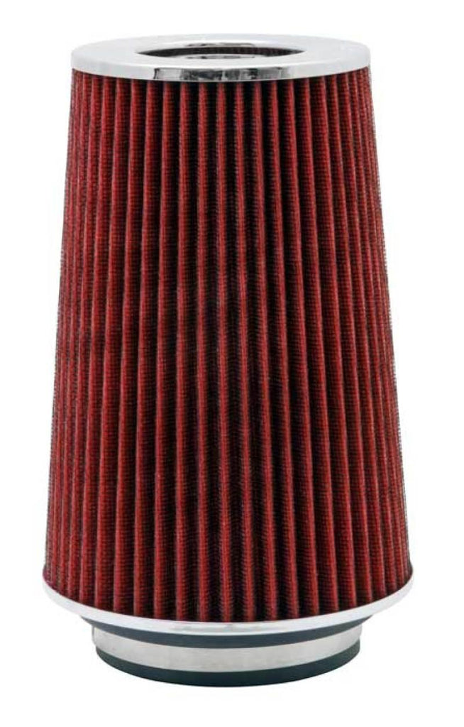 K&N Universal Air Filter Chrome Round Tapered Red - 4in Flange ID x 1.125in Flange Length x 9.5in H - Corvette Realm