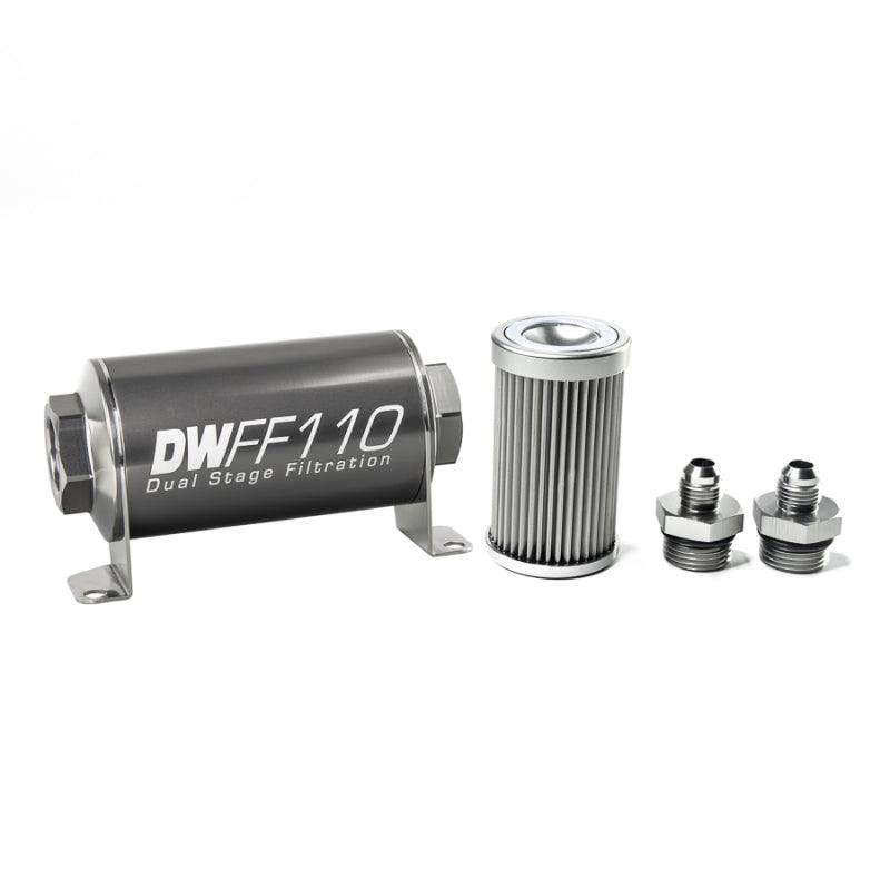 DeatschWerks Stainless Steel 6AN 10 Micron Universal Inline Fuel Filter Housing Kit (110mm) - Corvette Realm
