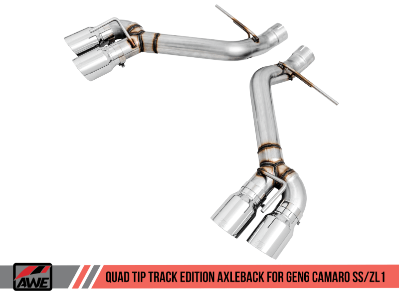 AWE Tuning 16-19 Chevrolet Camaro SS Axle-back Exhaust - Track Edition (Quad Chrome Silver Tips) - Corvette Realm