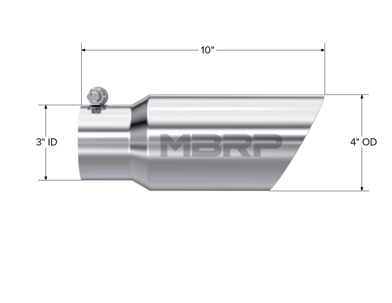 MBRP Universal Tip 4in OD 3in Inlet 10in Length Dual Wall Angled End T304 - Corvette Realm