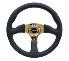 Load image into Gallery viewer, NRG Reinforced Steering Wheel (350mm / 2.5in. Deep) Leather Race Comfort Grip w/4mm Gold Spokes - Corvette Realm