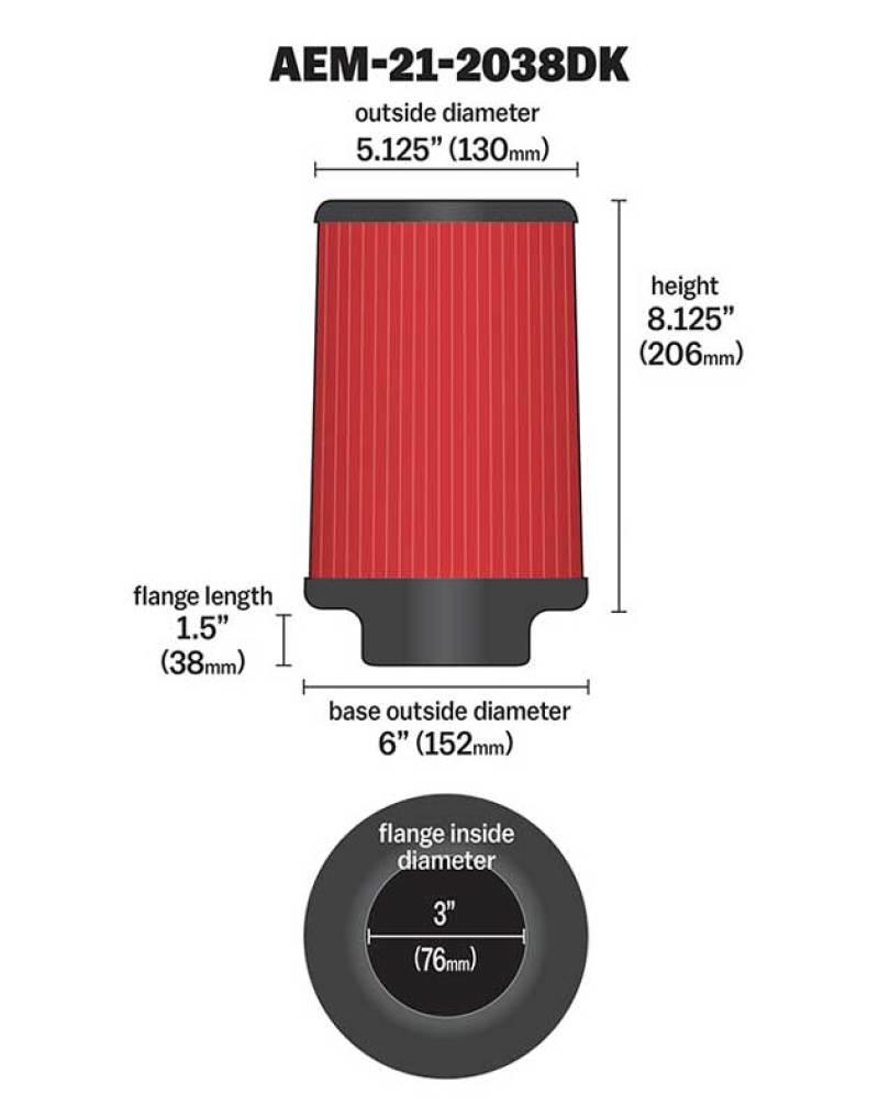 AEM 3 inch Short Neck 8 inch Element Filter Replacement - Corvette Realm