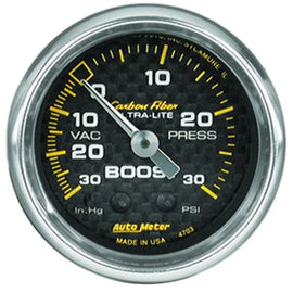 Autometer Carbon Fiber 52mm 30 PSI Mechanical Boost Gauge - Corvette Realm