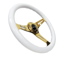 Load image into Gallery viewer, NRG Classic Wood Grain Steering Wheel (350mm) White Grip w/Chrome Gold 3-Spoke Center - Corvette Realm