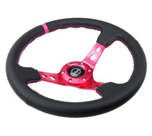 Load image into Gallery viewer, NRG Reinforced Steering Wheel (350mm/3in. Deep) Black Leather/ Fushia Center Mark/ Fushia Stitching - Corvette Realm