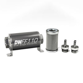 DeatschWerks Stainless Steel 5/16in 10 Micron Universal Inline Fuel Filter Housing Kit (110mm) - Corvette Realm