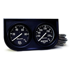 Autometer AutoGage Two-Gauge Console 52.4mm Mech 0-100 PSI Oil Press / 130-280 Deg Water Temp- Black - Corvette Realm