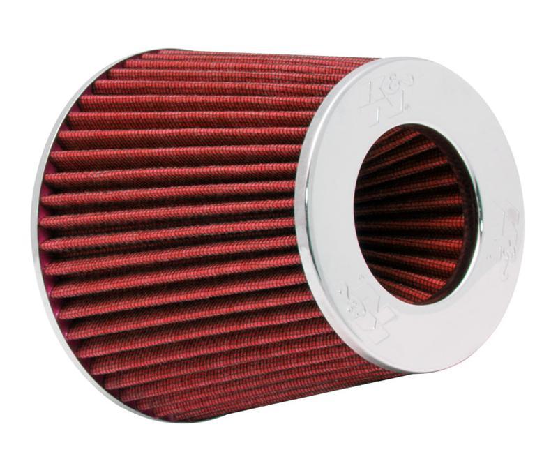 K&N Universal Air Filter Chrome Round Tapered Red - 4in ID x 1.125in L x 5.5in H (Multi Lingual) - Corvette Realm