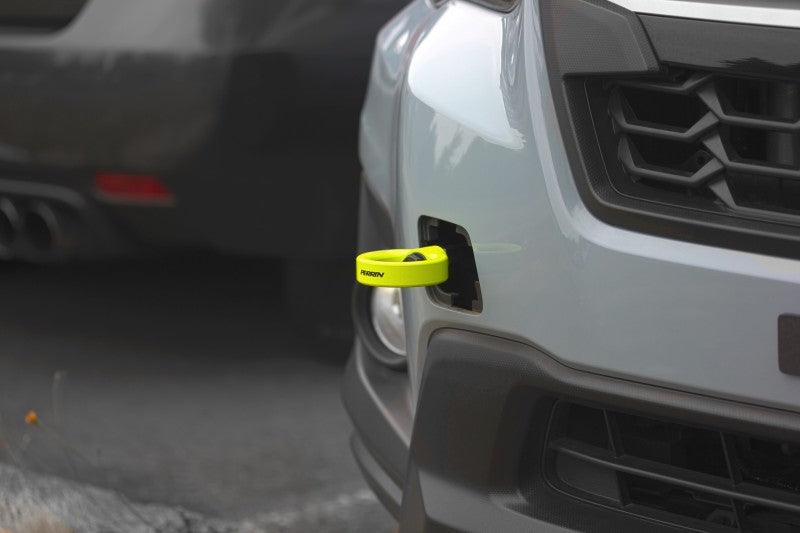 Perrin 2022 Subaru WRX / 18-21 Crosstrek / 14-21 Forester Tow Hook Kit (Front) - Neon Yellow - Corvette Realm