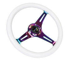 Load image into Gallery viewer, NRG Classic Wood Grain Steering Wheel (350mm) Glow-N-The-Dark Green Grip w/Neochrome 3-Spoke Center - Corvette Realm