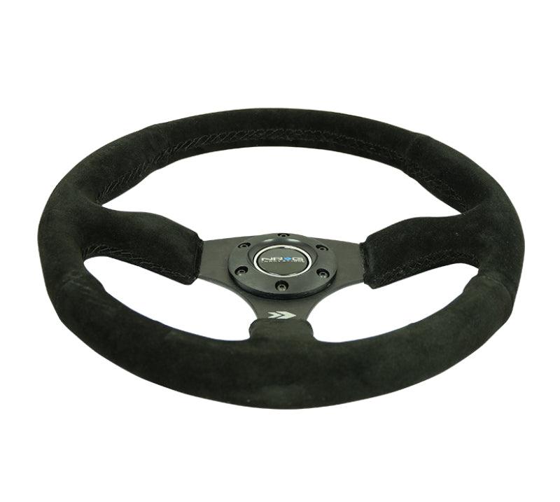 NRG Reinforced Steering Wheel (350mm / 2.5in. Deep) Blk Suede Comfort Grip w/5mm Matte Blk Spokes - Corvette Realm