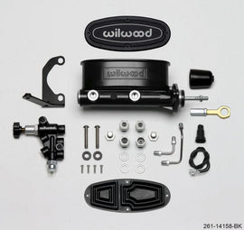 Wilwood HV Tandem M/C Kit w L/H Bracket & Prop Valve - 15/16in Bore Black-W/Push. - Early Mustang - Corvette Realm
