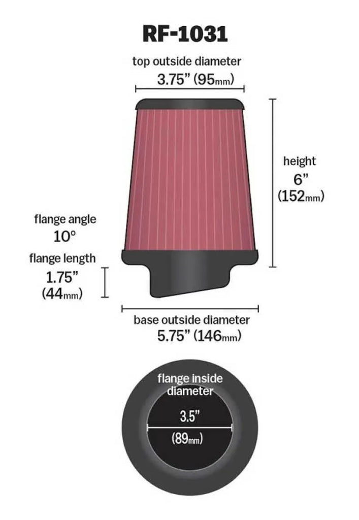 K&N Round Tapered Universal Air Filter 3.5in Flange ID / 5.75in Base OD / 3.75in Top OD / 6in H - Corvette Realm