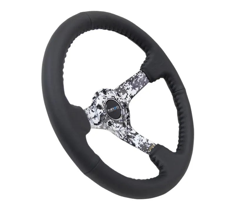 NRG Reinforced Steering Wheel (350mm / 3in. Deep) Blk Leather w/Hydrodipped Digi-Camo Spokes - Corvette Realm