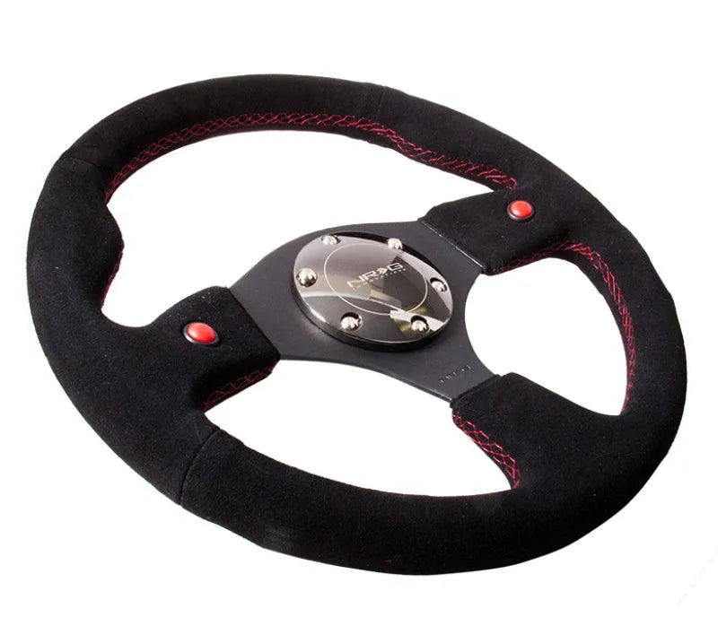 NRG Reinforced Steering Wheel (320mm) Blk Suede w/Dual Buttons - Corvette Realm