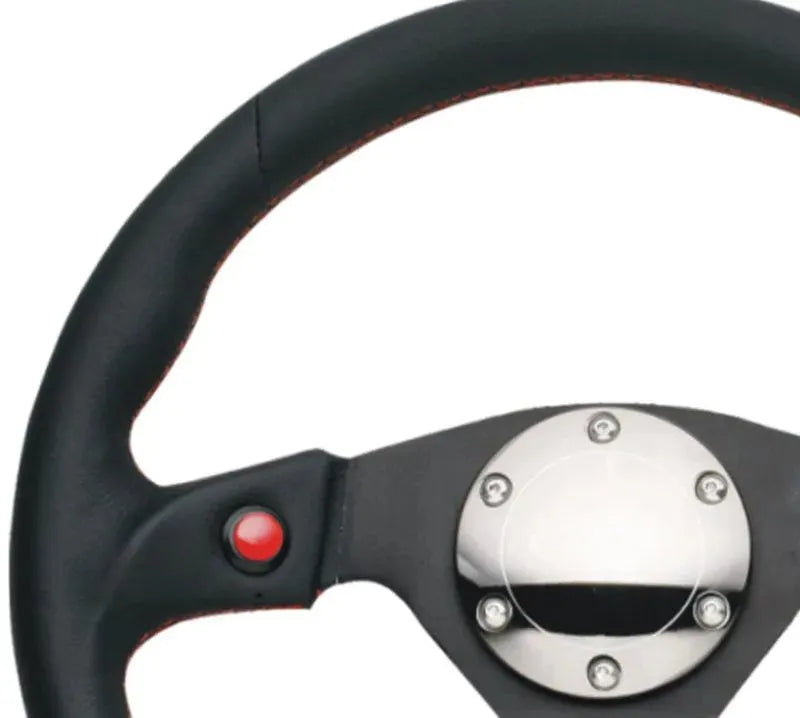 NRG Reinforced Steering Wheel (320mm) Blk Leather w/Dual Buttons - Corvette Realm