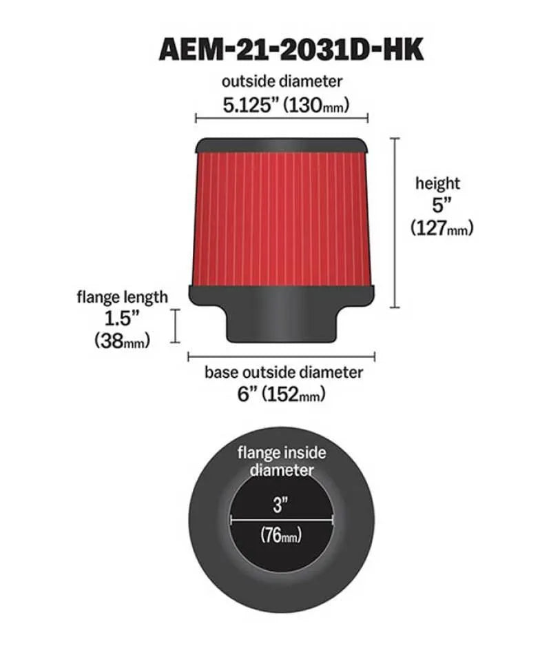 AEM Dryflow 3in. X 5in. Round Tapered Air Filter - Corvette Realm