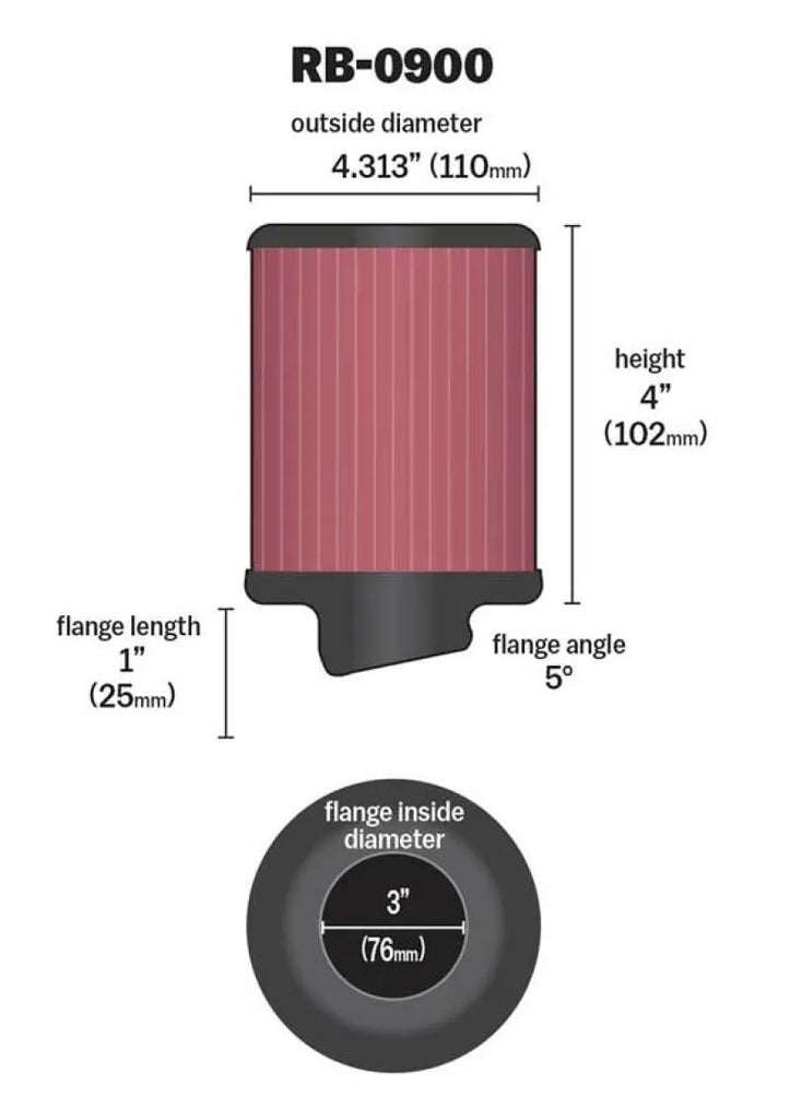 K&N Universal Rubber Filter 3 inch 5 Degree FLG 4 1/2 inch OD 4 inch Height - Corvette Realm